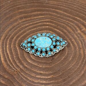 Turquoise and Silver Brooch Signed